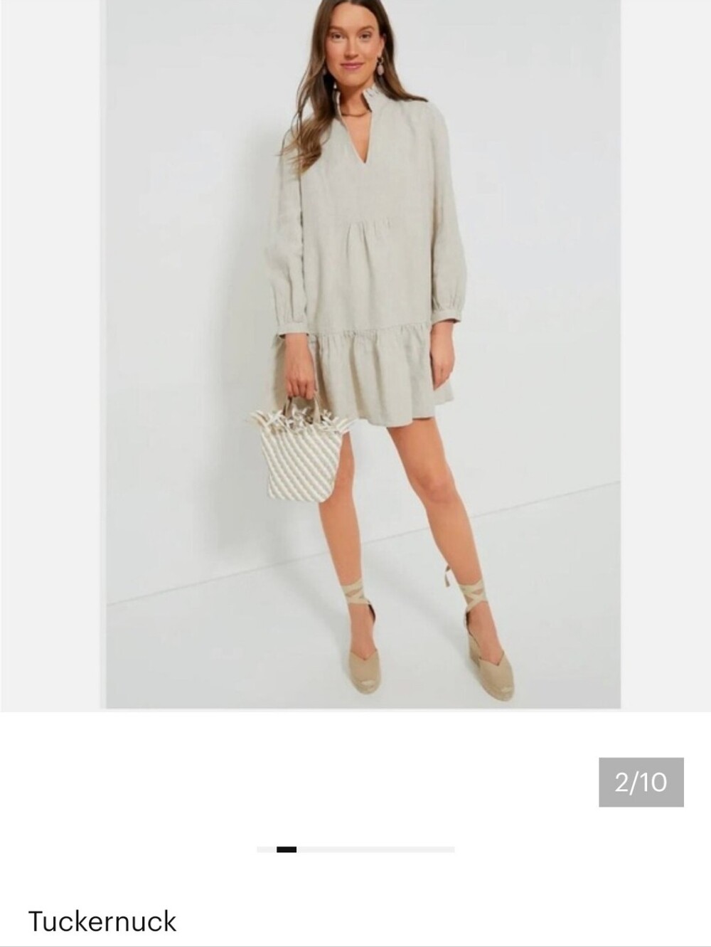 Tuckernuck Light Cream V-Neck Linen Tiered Midi Dress Size L